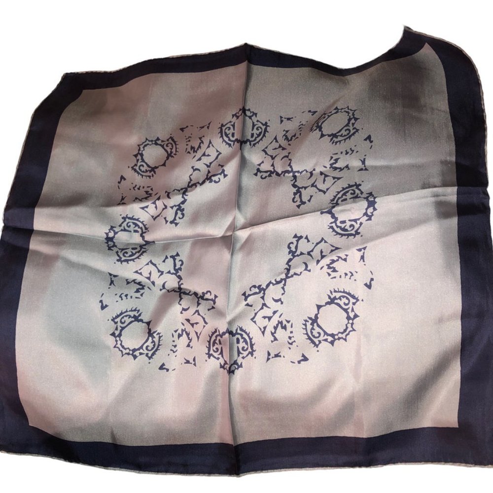 Dumont vintage blue paisley print 100% Italian SILK pocket sq s…